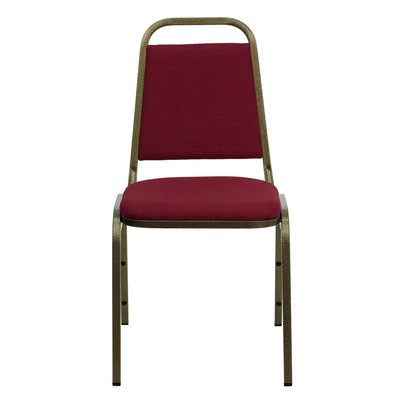 Trapezoidal Back Fabric Upholstered Stackable Banquet Chair, Multipurpose Stacking Chair with Padded Seat and Back, Burgundy/Gold