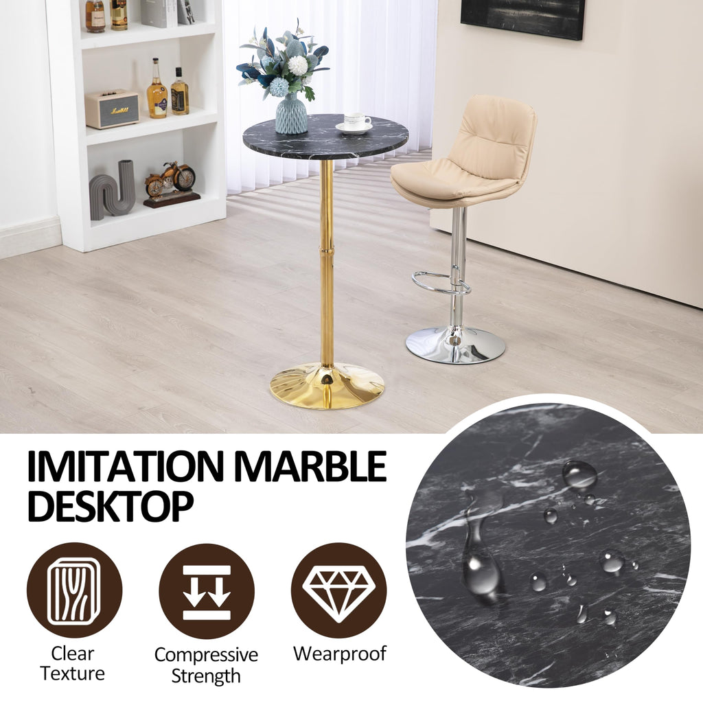 24" Round Cocktail Bar Table with Metal Base, Tall Bistro Pub Table, Counter Bar Height Table for Kitchen, Dining Room, Living Room, Easy Assembly, Black&Gold