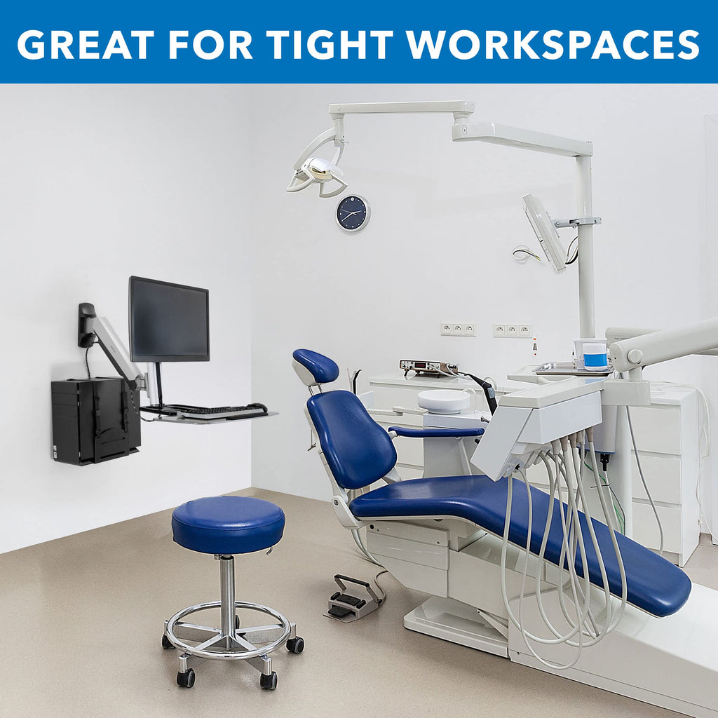 Sit Stand Wall Mount Workstation | Adjustable Height Stand Up Computer Station with Articulating Monitor Mount, Keyboard Tray, & CPU Holder | VESA Mount 75x75 and 100x100 | MI-7905
