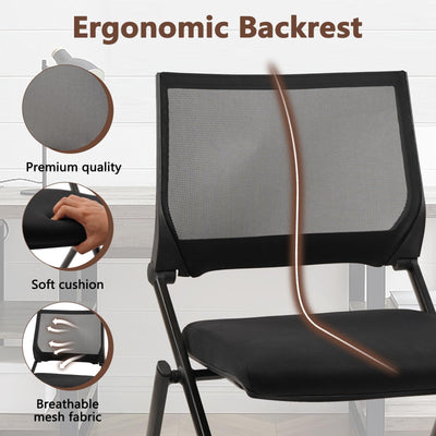 10PACK, Stackable & Foldable Chairs with Wheels, Reception Guest Chairs with Lumbar Support, Ergonomic Mesh Back Folding Chair for Office Schools Training Conference Waiting Room, Black,