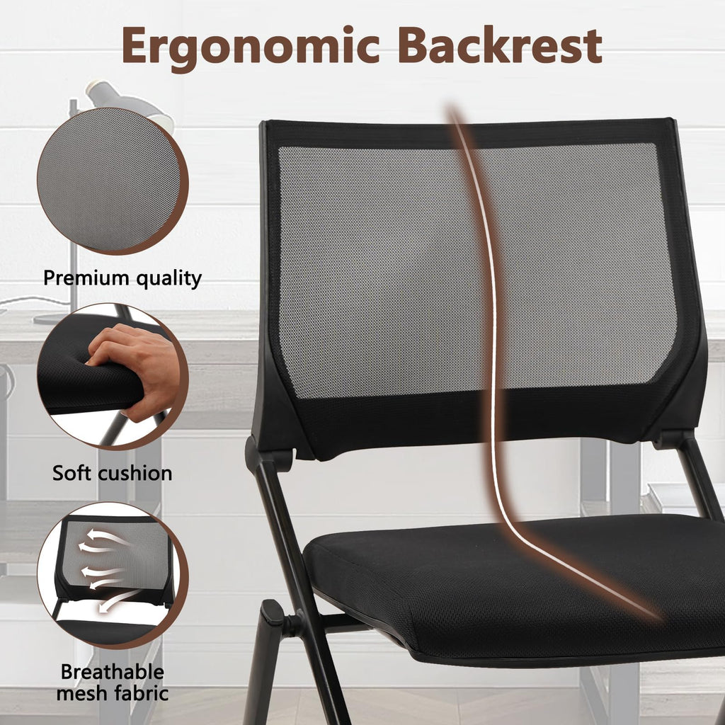 20PACK, Stackable & Foldable Chairs with Wheels, Reception Guest Chairs with Lumbar Support, Ergonomic Mesh Back Folding Chair for Office Schools Training Conference Waiting Room, Black