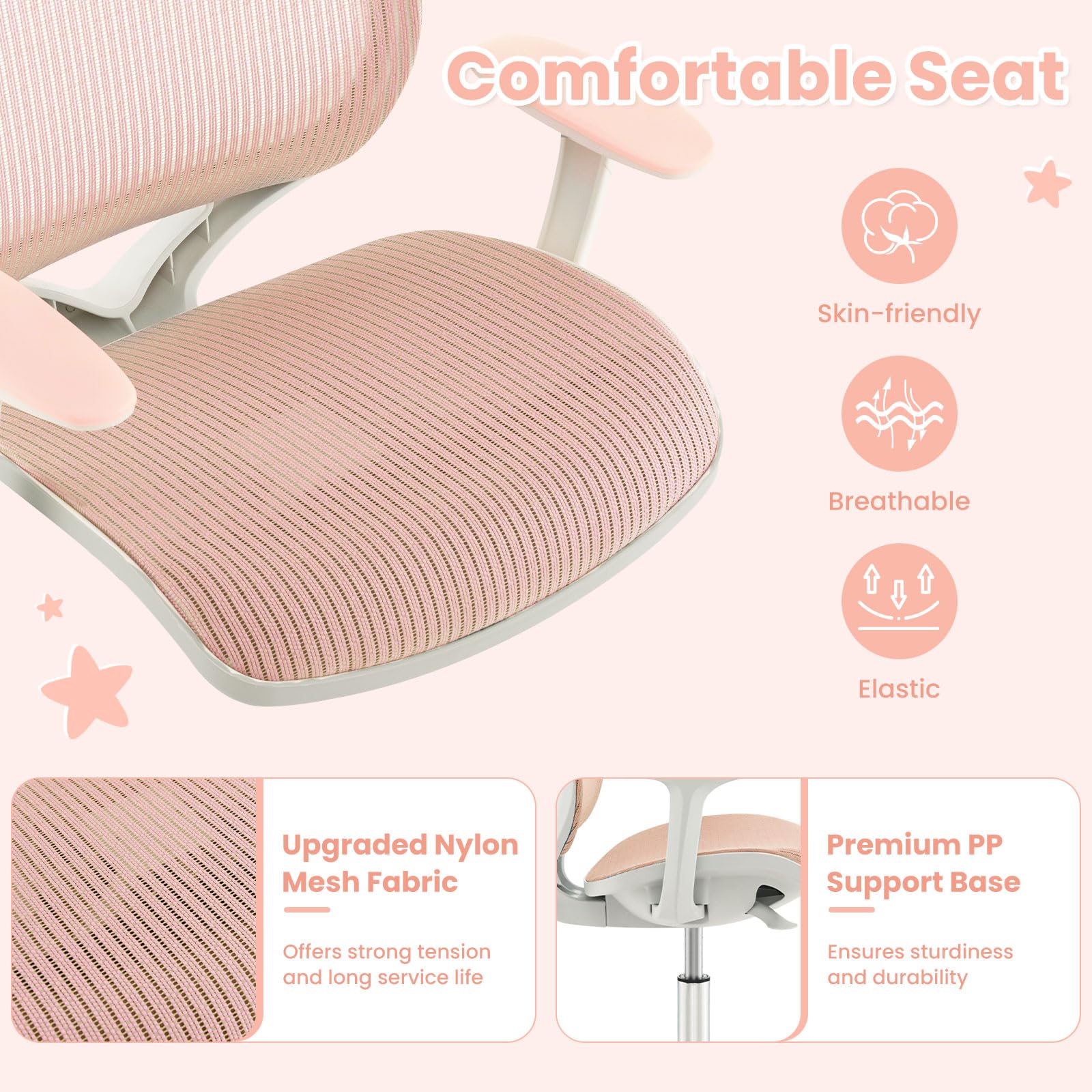 Kids Desk Chair, Height Adjustable Children Study Computer Chair with Armrests, Sit-Brake Casters, Swivel Mesh Task Chair for Boys Girls Teens Students, Kids Chair for Home, Office, School