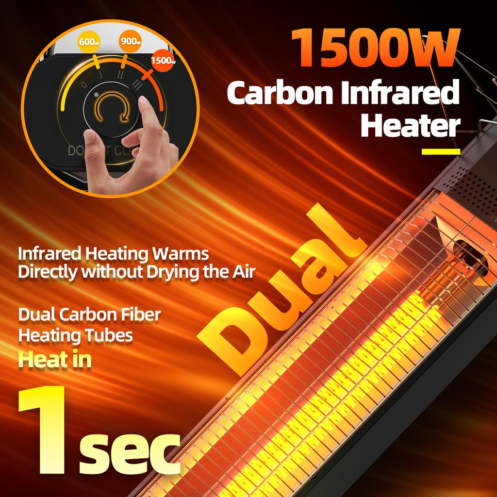 Outdoor Electric Patio Heater, 34- inch Outdoor Electric Patio Heater, 1500W Instant Heating, 3 Heat Levels, Tip-Over & Overheat Protection, IPX5 Waterproof Portable Garage Heater Porch Indoor