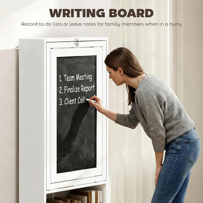Foldable Convertible Writing Table, Wall Mounted Space-Saving Computer Desk with Chalkboard and Storage Shelves for Small Spaces, Home Office, Bedroom, Dorm, Apartment, White