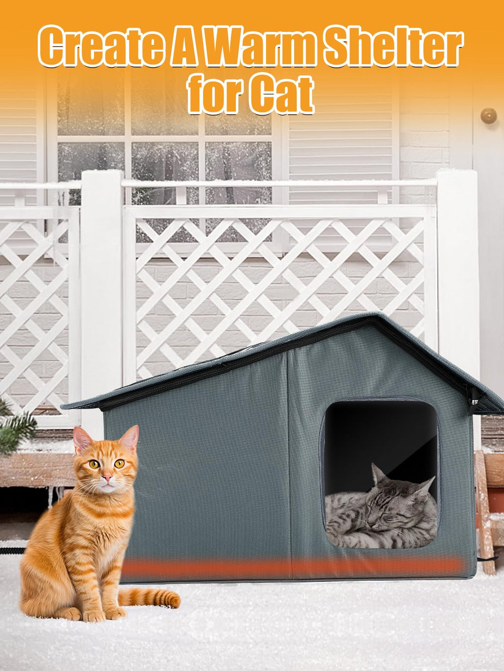 Weatherproof Heated Cat Houses for Outdoor Cats - Insulated Cat Shelter for Winter with Thermostatic Heating Pad and Escape Door, Warm Outside Pet House Gift for 1-2 Feral Cats (Medium)