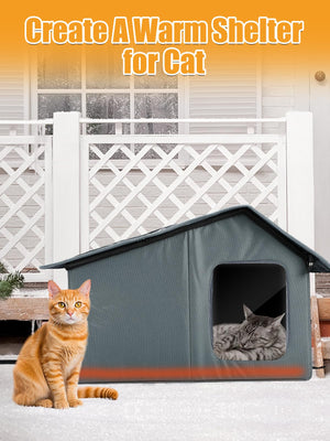 Weatherproof Heated Cat Houses for Outdoor Cats - Insulated Cat Shelter for Winter with Thermostatic Heating Pad and Escape Door, Warm Outside Pet House Gift for 1-2 Feral Cats (Medium)