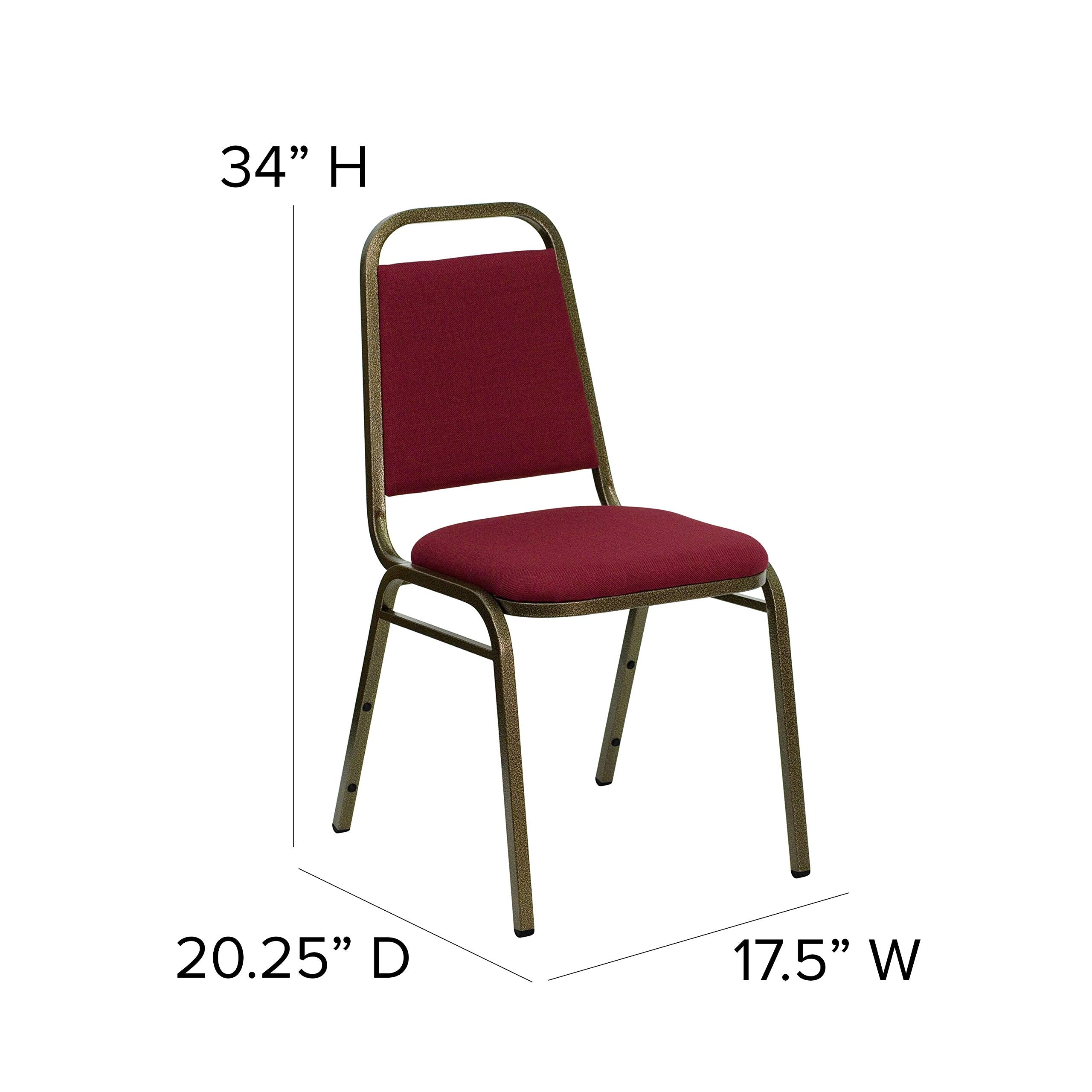 Trapezoidal Back Fabric Upholstered Stackable Banquet Chair, Multipurpose Stacking Chair with Padded Seat and Back, Burgundy/Gold