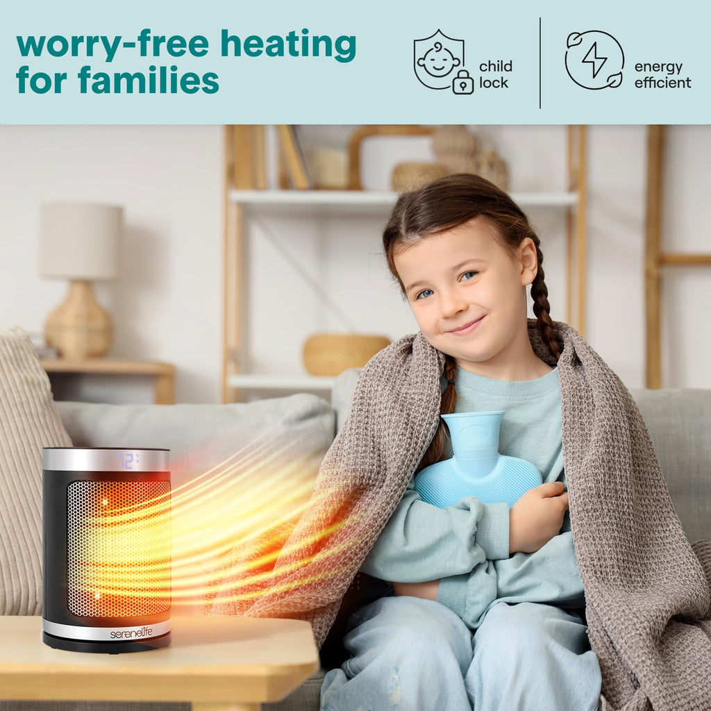 Portable Space Heater – 1500W PTC Ceramic Electric Heater with Thermostat, Remote, 12-Hour Timer, 3 Heating Modes, Oscillation, Safe & Quiet for Home, Office, Bedroom (Black)