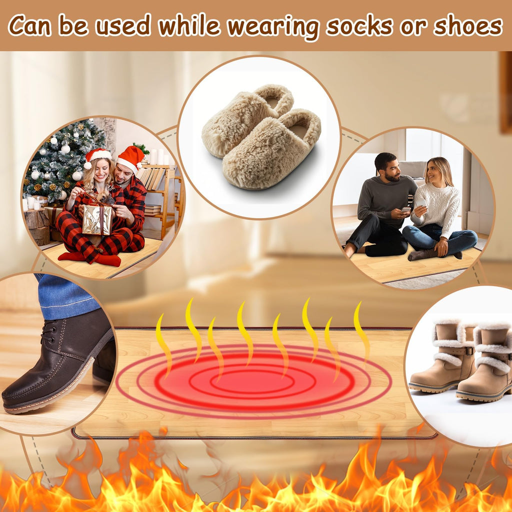 Heated Floor Mat Heater for Foot Warmer Under Desk 48 x 20 Inch Carbon Crystal Wood Stripe Electric Heating Carpet Pad Energy Sav