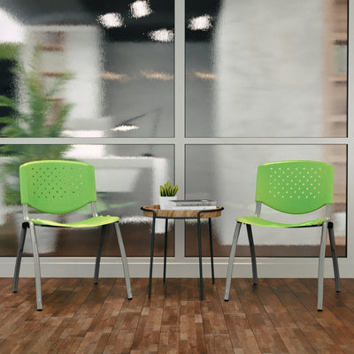 HERCULES Series 880 lb. Capacity Green Plastic Stack Chair with Titanium Gray Powder Coated Frame