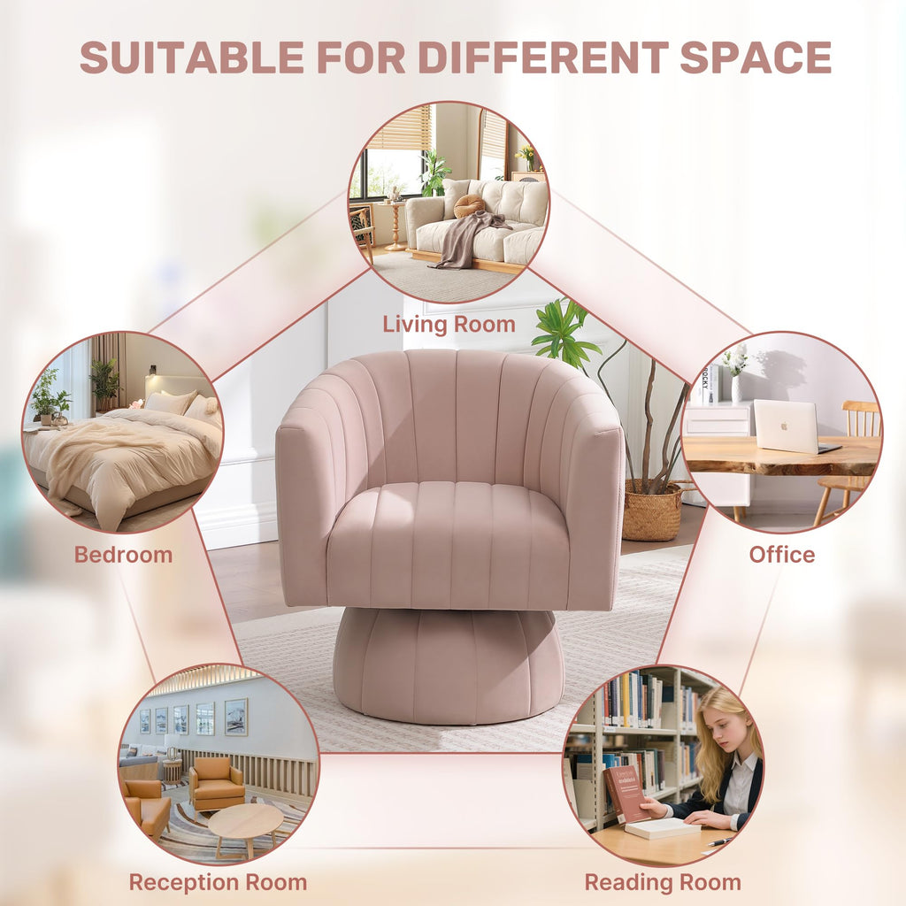 Swivel Accent Barrel Chair Set of 2, Cute Comfy Small Round 360° Arm Chair, Velvet Sofa Club Reading Chair for Living Room Bedroom Office Pink