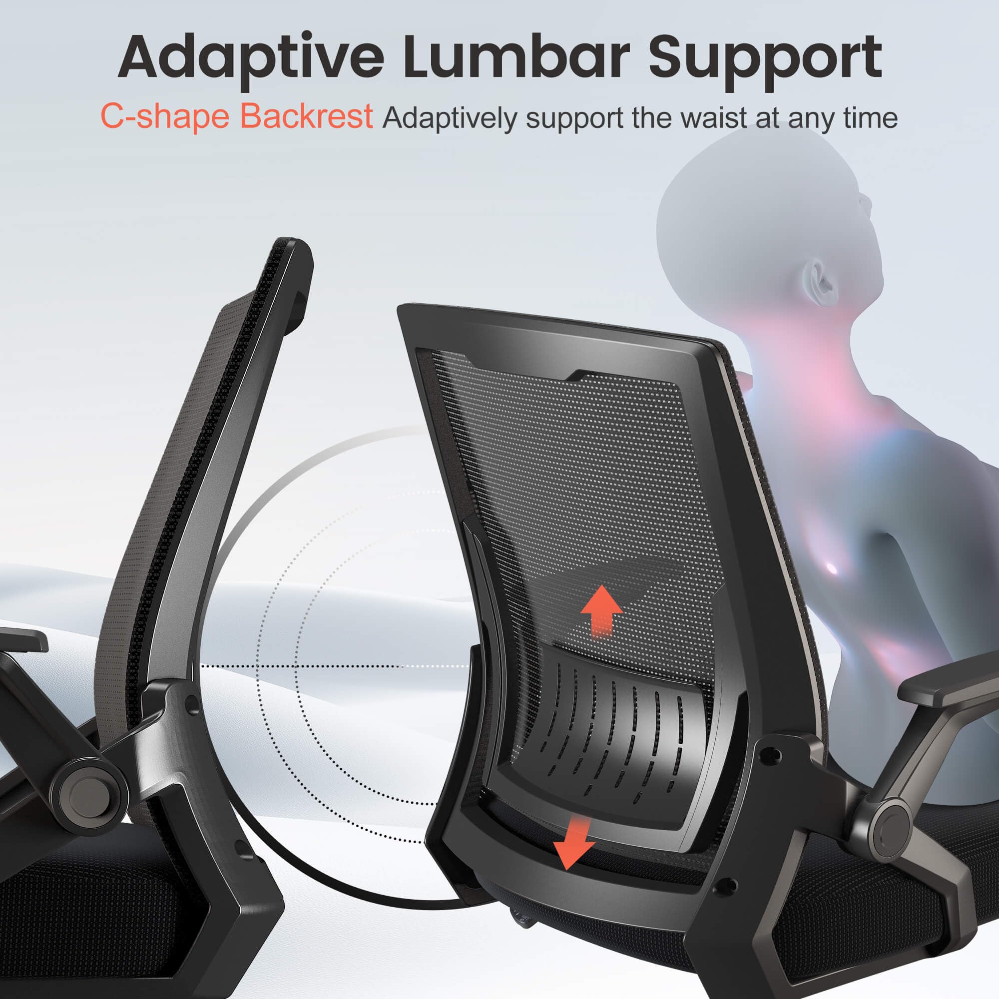 Pack of 2, Black, Ergonomic Office Chair with Flip-up Armrests Executive Computer Chair for Home Office, Breathable Mesh & Comfy Lumbar Support,