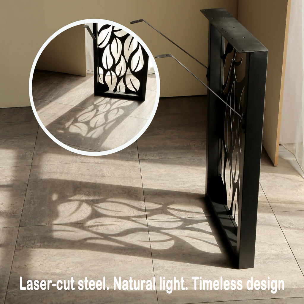 Table Legs 28 inch, Metal Dining Table Base, Heavy Duty Desk Legs,Industrial Modern Furniture Legs Set of 2 with Laser Engraving Design (C)