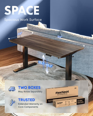 EN1 One-Piece Standing Desk, Electric Adjustable with 4 Memory Presets, 176 LBS Capacity, Stable & Quiet, Seamless Desktop for Home Office & Dual Monitors, 55