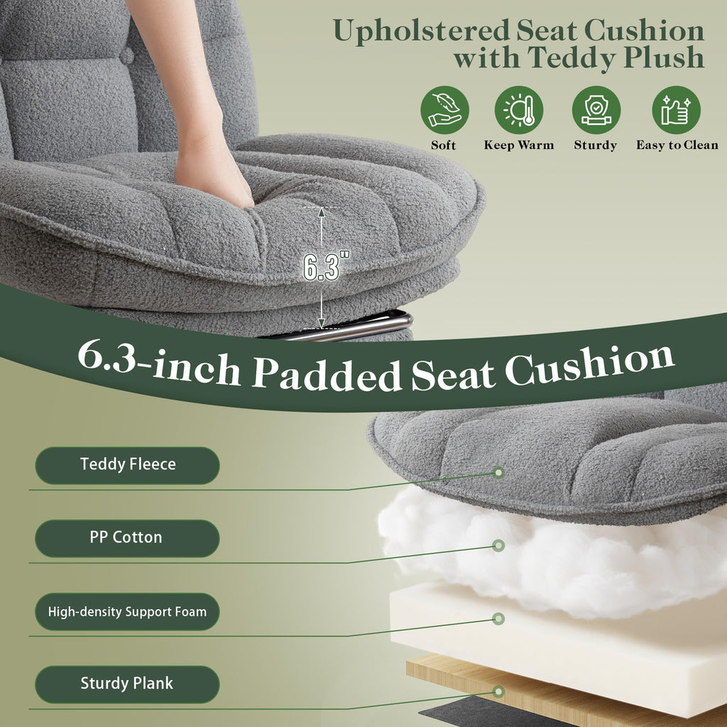 Criss Cross Office Chair with Foot Rest, 26.77" Wide Cross Legged Office Chair with 7" Thick Backrest, Height Adjustable & 360°Swivel, Desk Chair for All-Day Comfort (Misty Gray)