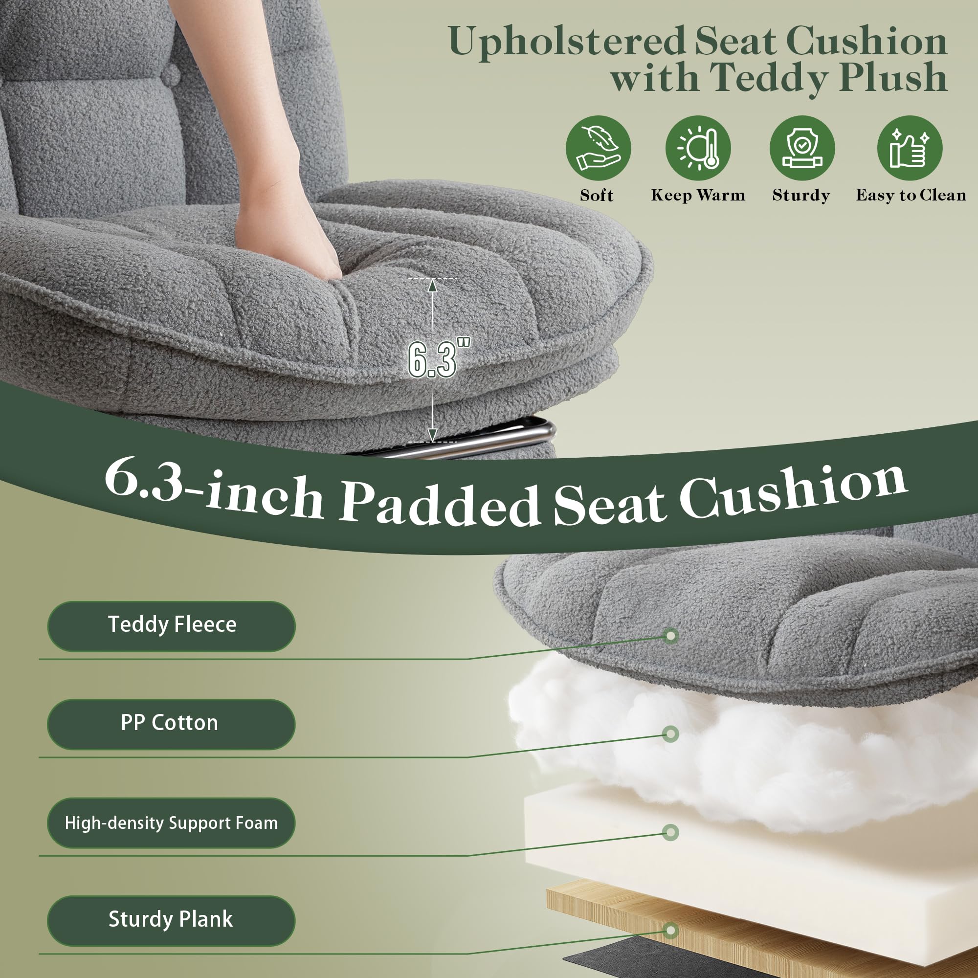Criss Cross Office Chair with Foot Rest, 26.77" Wide Cross Legged Office Chair with 7" Thick Backrest, Height Adjustable & 360°Swivel, Desk Chair for All-Day Comfort (Misty Gray)