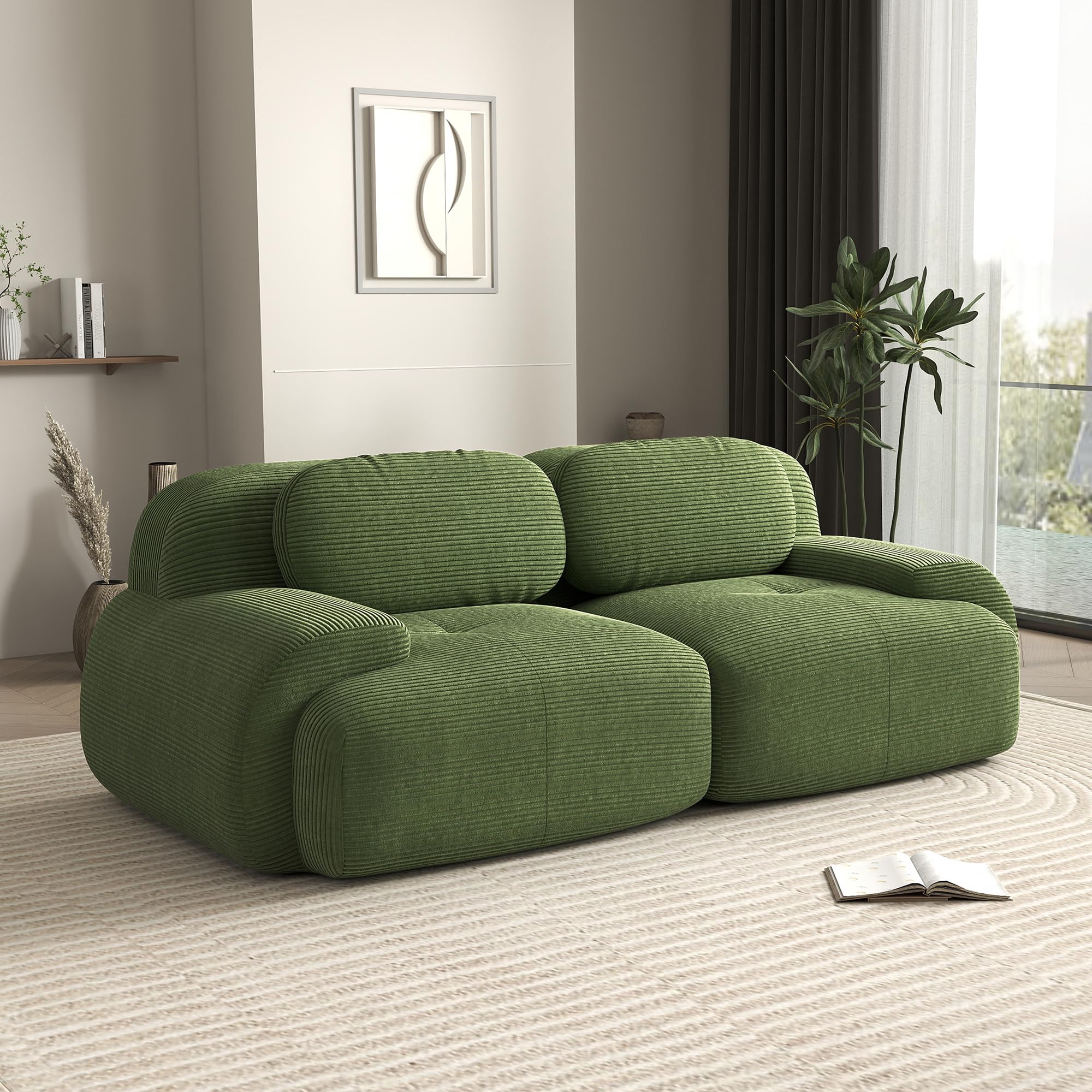 81.8 Inch Modular Sectional Sofa, Loveseat Cloud Couch with Deep Seat, Boneless Couch with Pillows for Living Room Apartment, Green