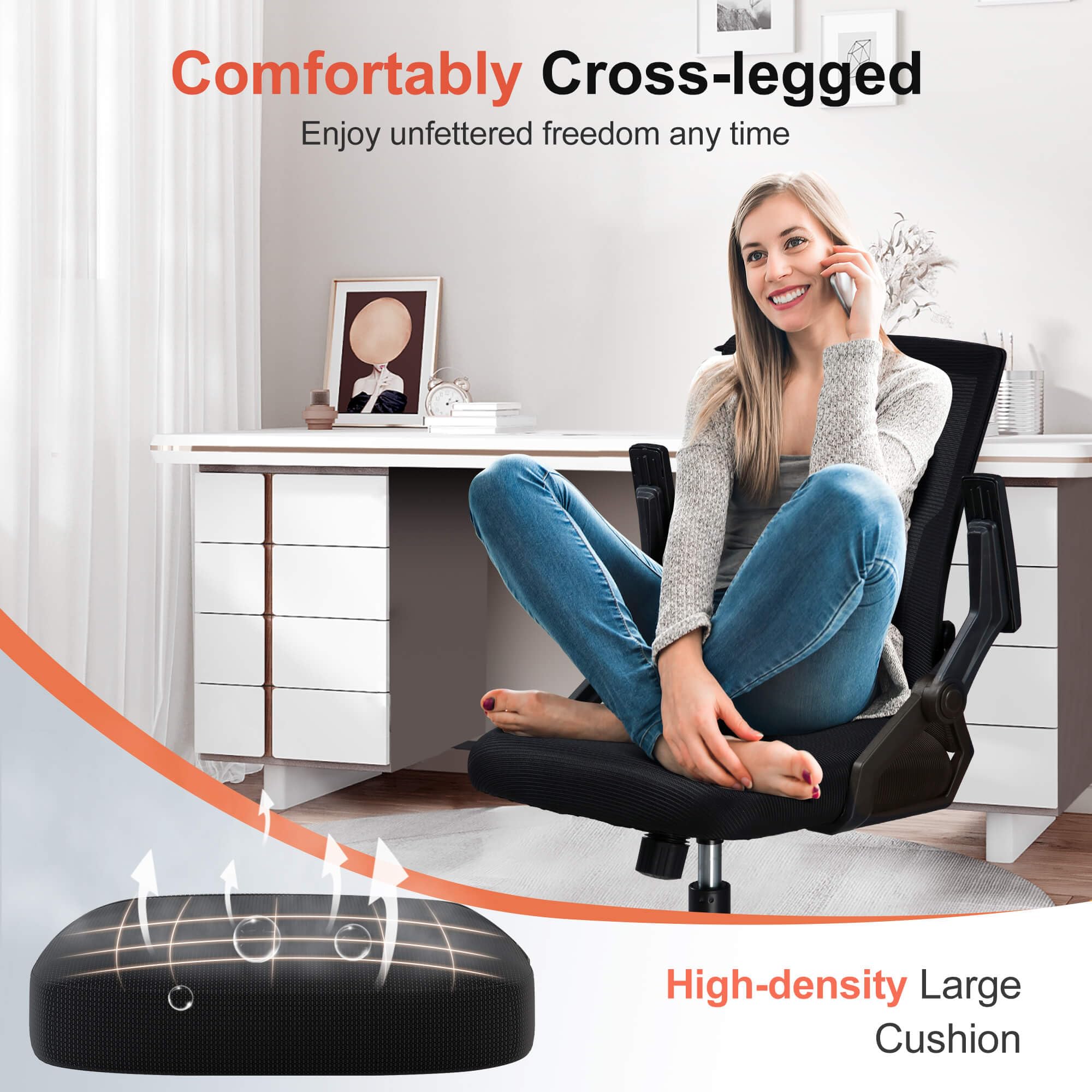 Ergonomic Office Chair with Flip-up Armrests Executive Computer Chair for Home Office, Breathable Mesh & Comfy Lumbar Support, Black