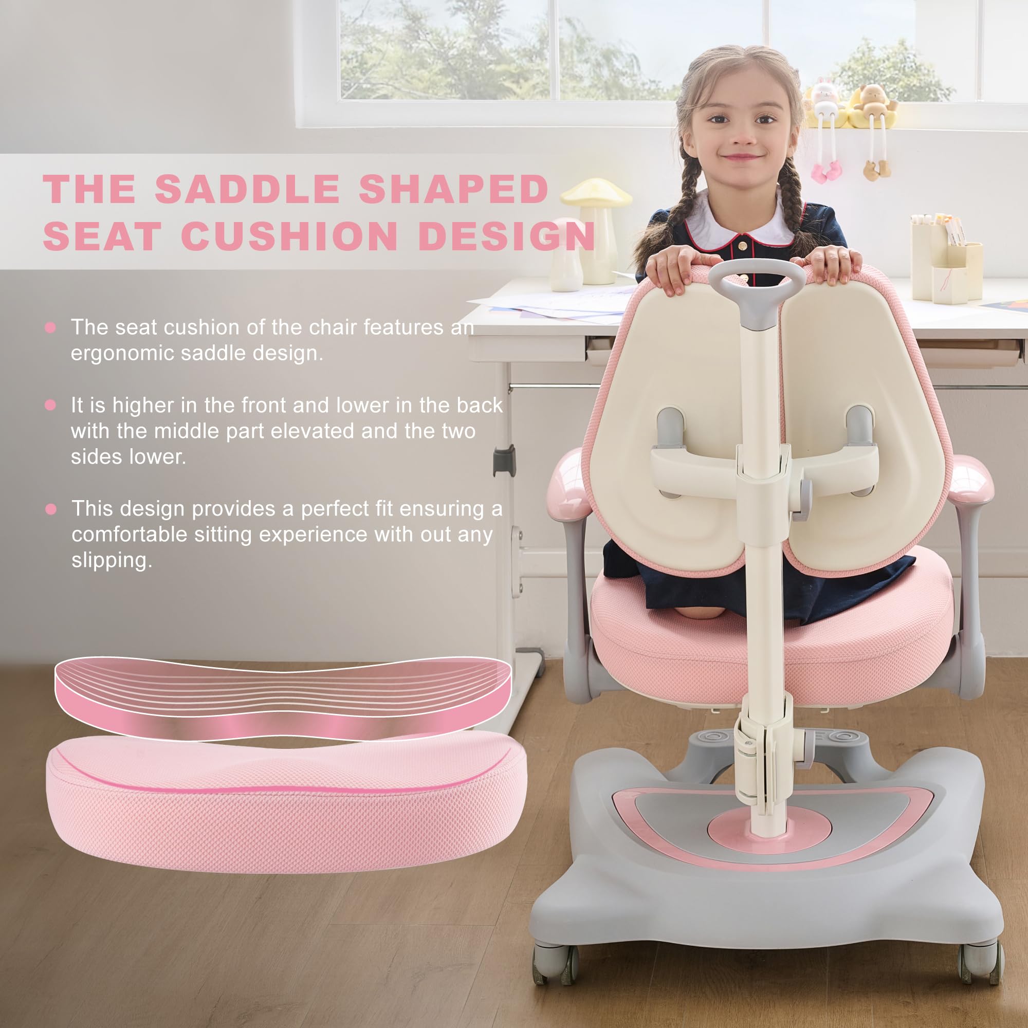 Kids Desk Chair,Ergonomic Chair: Height-Adjustable, Double Back Support – Multifunctional for Study/Work/Dining | Ideal for Kids, Petite Adults – Ultra-Comfy (Bedrooms, Schools, Offices)(Pink)