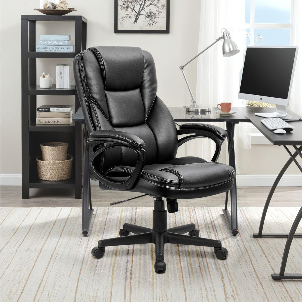 Office Executive Chair High Back Adjustable Managerial Home Desk Chair, Swivel Computer PU Leather Chair with Lumbar Support (2, Black)