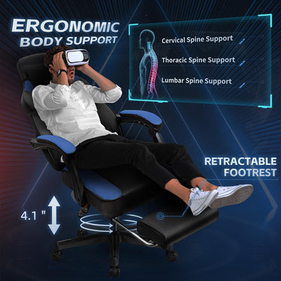 Gaming Chairs for Adults, Computer Chair with Footrest and Ergonomic High Back, Big and Tall Gamer Chairs with Massage Lumbar Support, 360° Swivel Height Adjustable Gaming Chair, Blue