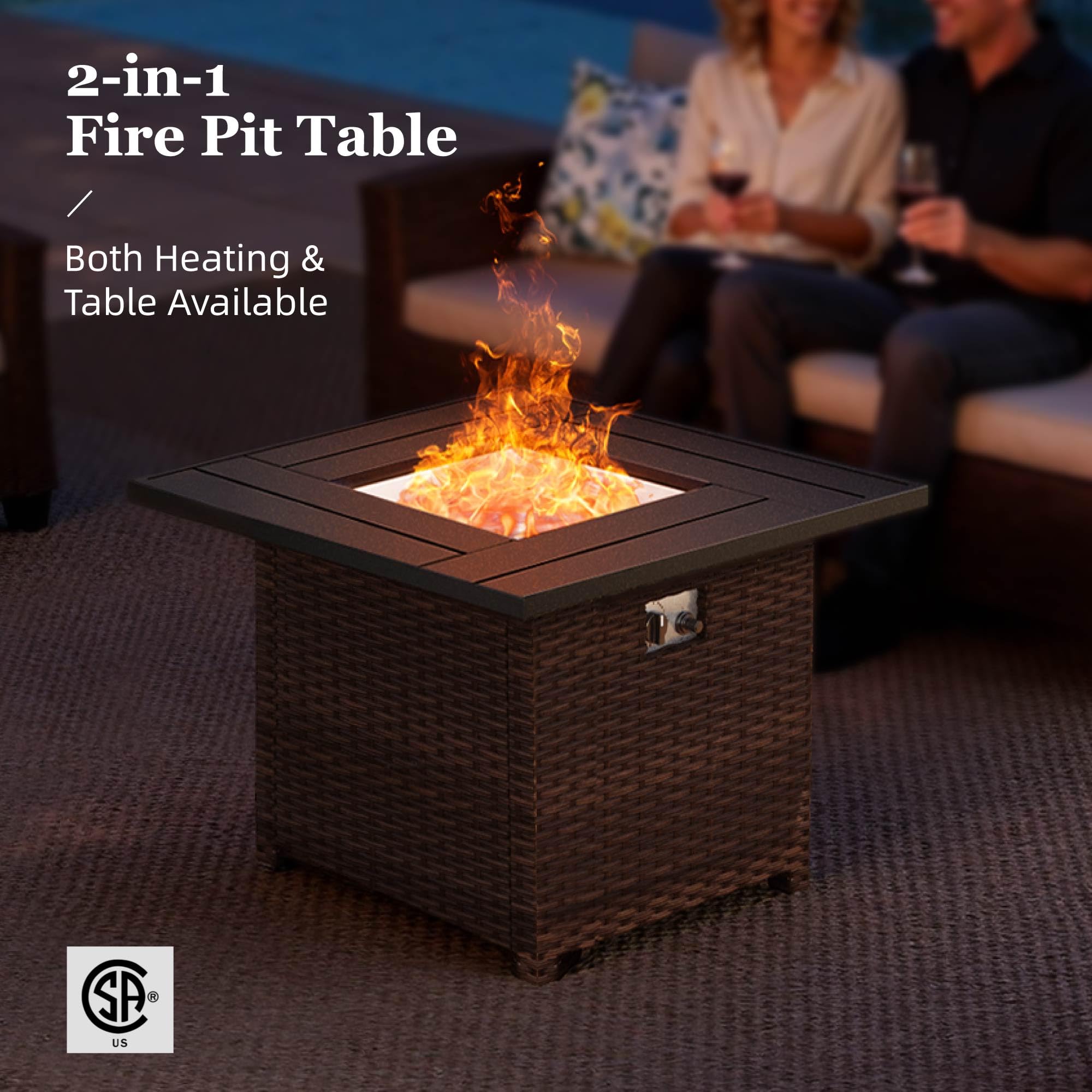 Wicker Patio Furniture Set, Outdoor Furniture with Fire Pit Table, 6 Pieces Patio Conversation Set with Ottomans, Outside Sofa Sets for Poolside Backyard, Beige