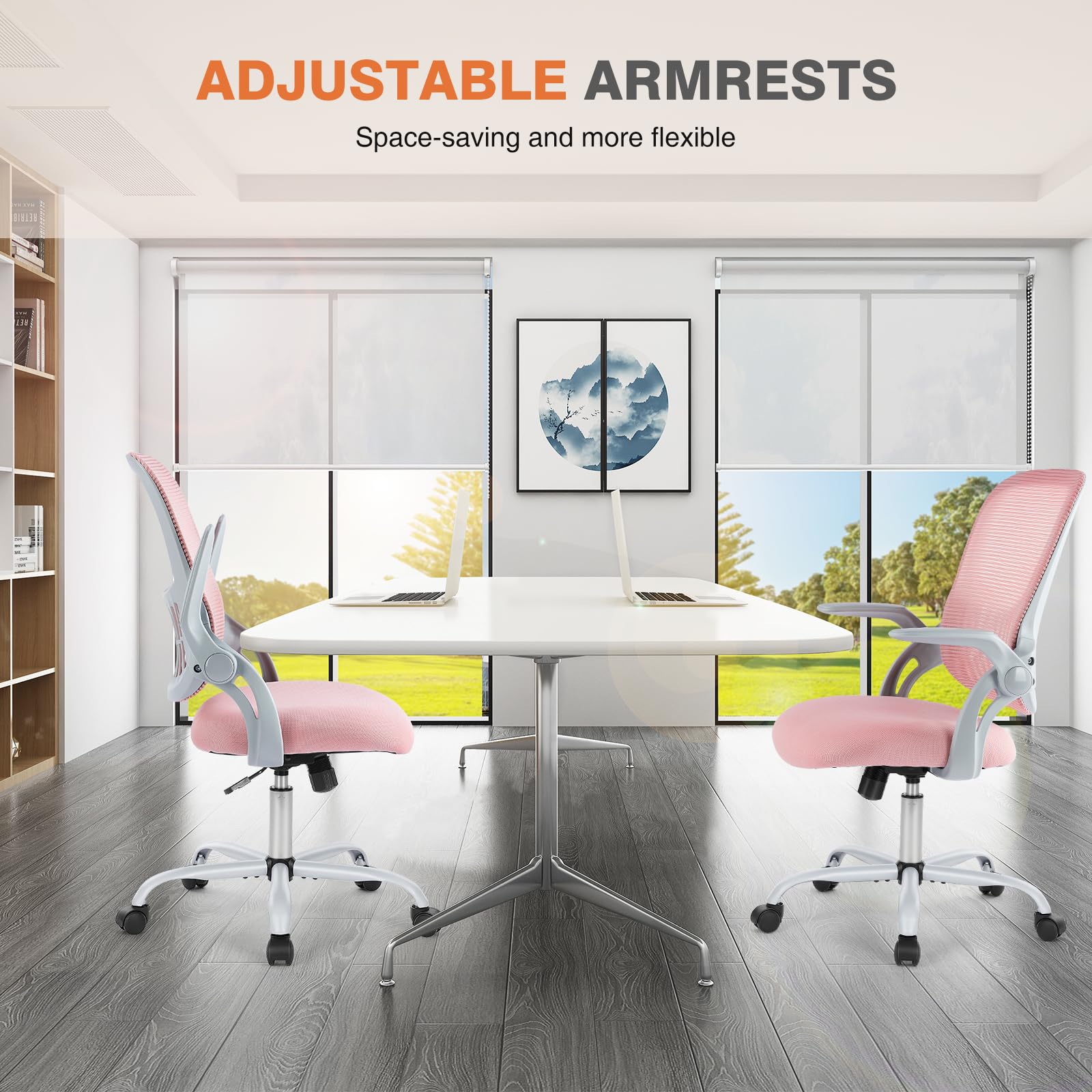 Home Office Managerial Executive Chair, Ergonomic Mesh Adjustable Swivel Mid-Back Chair with, Flip-up Arms, Comfortable Lumbar Support, Comfy Arms for Bedroom,Study,Student