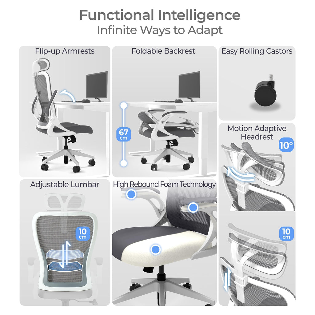 Model U | Folding Office Chair for Small Spaces | Ergonomic Design with High Rebound Mesh | Computer Desk Chair for Gaming | For Adults & Kids | Foldable & Compact with Flip Up Arms