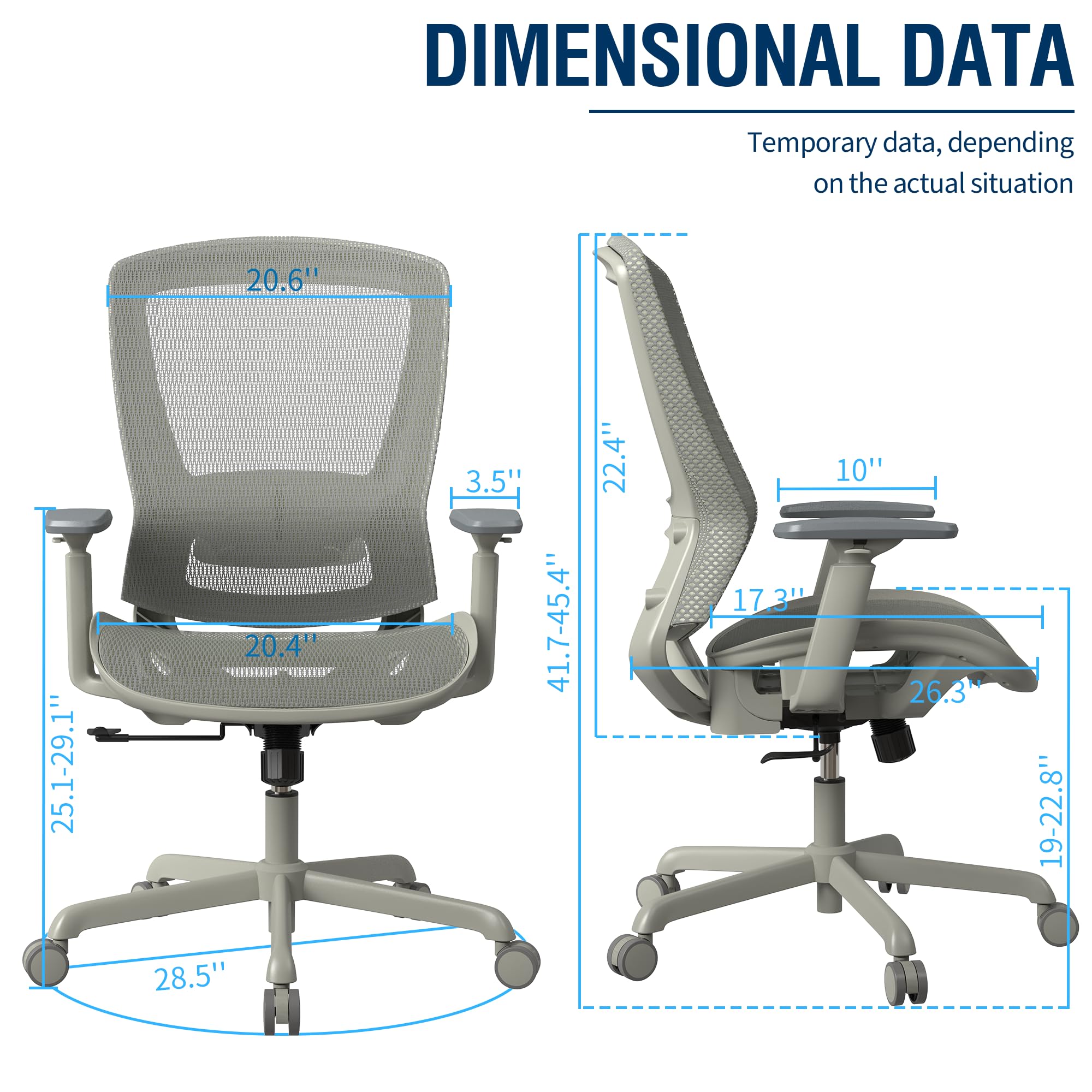 Mesh Office Chair, Ergonomic Computer Desk Chair, Sturdy Task Chair- Adjustable Lumbar Support & Armrests,Tilt Function,Comfort Wide Seat,Swivel Home Office Chair