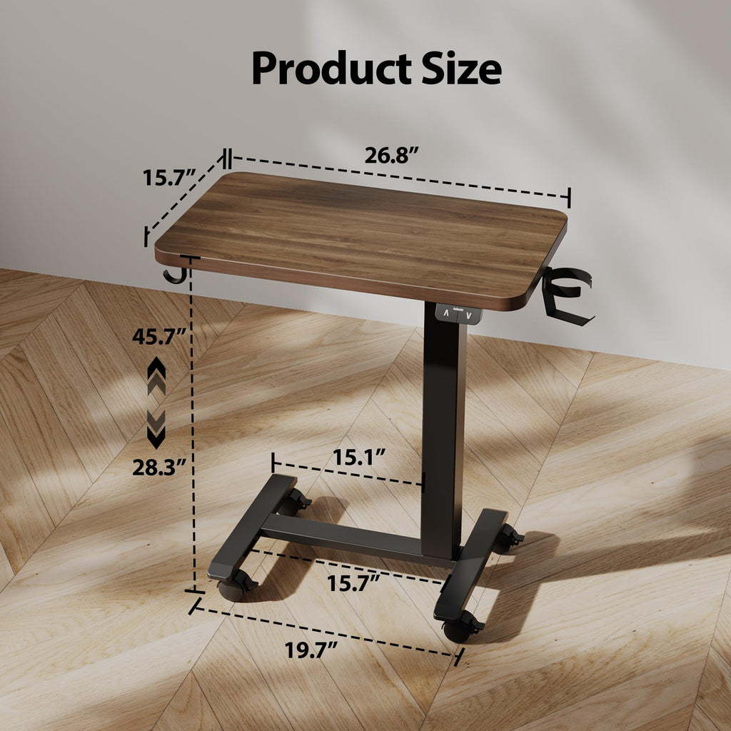 Electric Standing Desk, 26 x 16 Inches Height Adjustable Desk, Sit Stand up for Work Office Home, Ergonomic Rising Computer Table with with Wheels, Dark Walnut