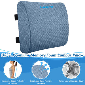Lumbar Support Pillow for Office Chair Back Support Lumbar Pillow for Car, Gaming, Office Chair - Improve Sitting Posture & Back Pain Relief, Memory Foam, Adjustable Straps, Light Blue