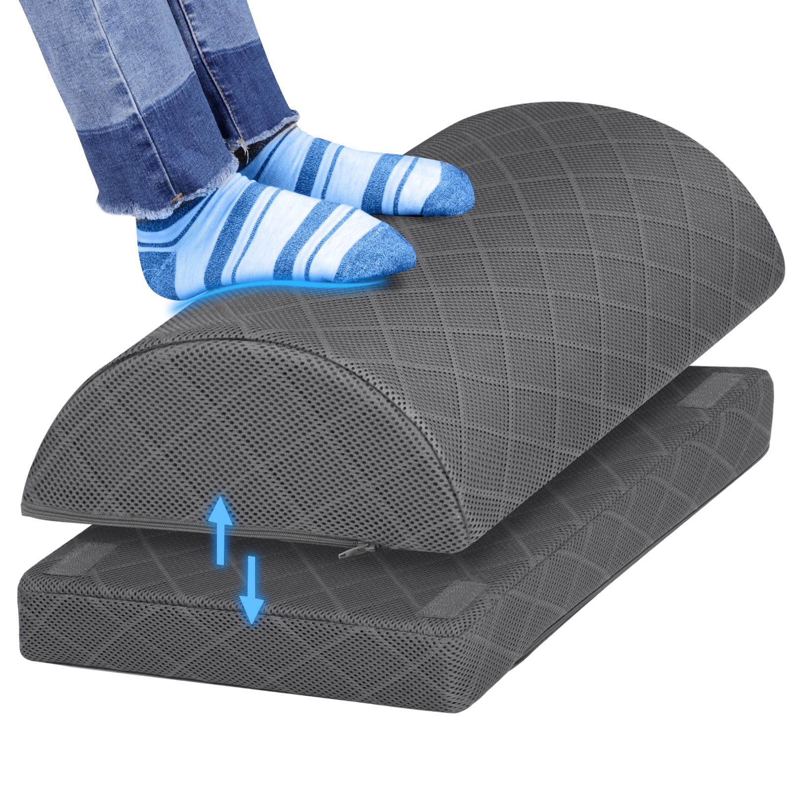 Foot Rest,Desk & Gaming Accessories,Foot Rest for Under Desk at Work,Comfortable Footrest with 2 Adjustable Heights & Removable Cover, Office Desk Accessories（Gray-20 in）