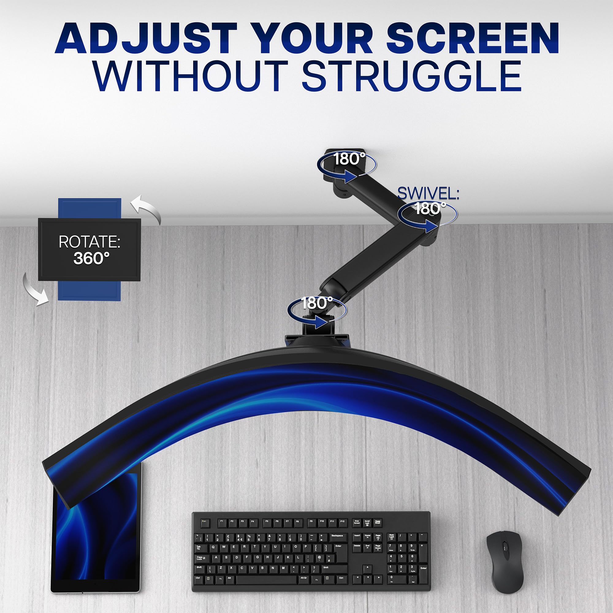Premium Ultrawide Monitor Counterbalance Wall Mount for up to 49 inch Screens, Holds 44 lbs, Full Motion, Max VESA 100x100, Black, MOUNT-V101V