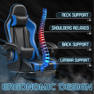 Gaming Chair, Video Game Chair with Footrest and Massage Lumbar Support, Ergonomic Computer Chair Height Adjustable with Swivel Seat and Headrest (Blue)