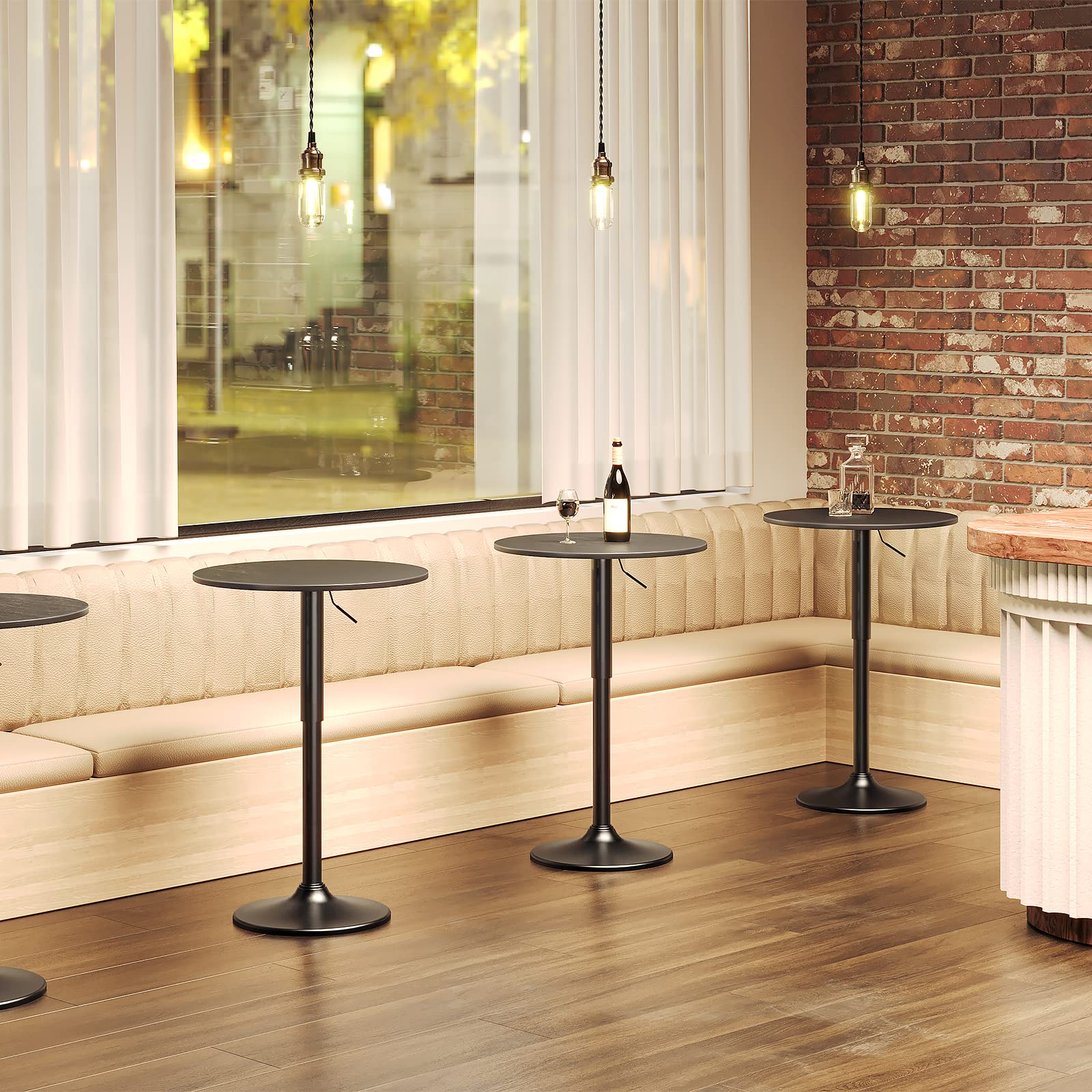 Bar Table, Height-Adjustable Round Pub Table 27-35.4 Inches, Cocktail Table with Sturdy Base, Modern Style, Easy to Assemble, Suitable for Small Space, Black