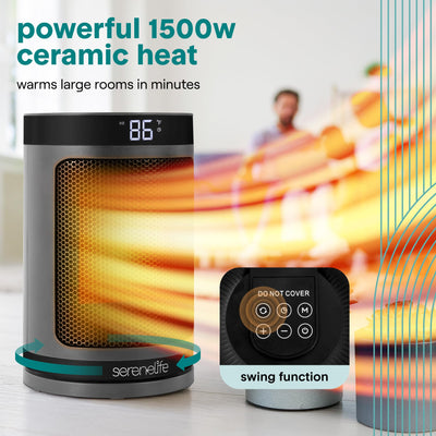 Smart Space Heater – 1500W Indoor Electric Heater with Thermostat, Remote Control, 12-Hour Timer, Wi-Fi Enabled PTC Ceramic Heating for Home and Office, Gray (5.9
