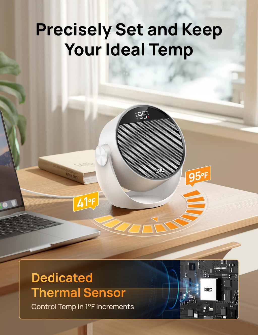 Space Heater 1500W, 60° Adjustable Tilt, 10.5ft/s Portable Electric Heaters for Indoor Use with Thermostat, 8 Safety Protections, 3 Modes, Remote, Quiet Desk Heater for Bedroom, Office, White