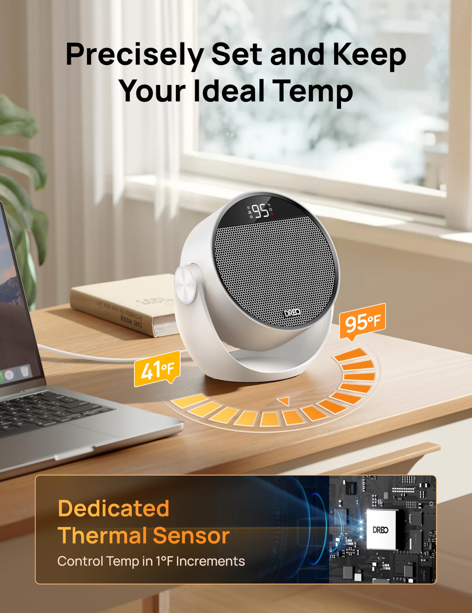 Space Heater 1500W, 60° Adjustable Tilt, 10.5ft/s Portable Electric Heaters for Indoor Use with Thermostat, 8 Safety Protections, 3 Modes, Remote, Quiet Desk Heater for Bedroom, Office, White