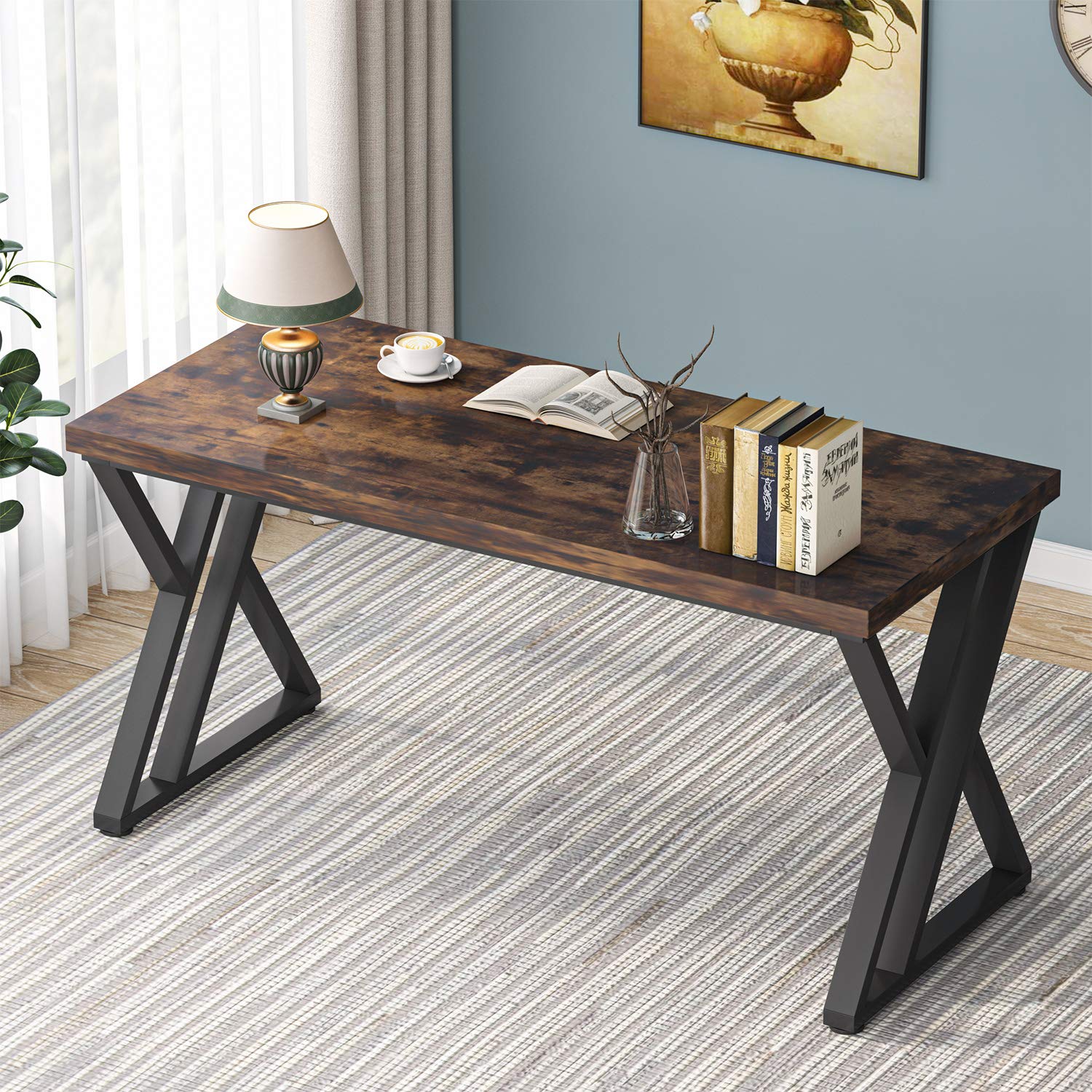 55 Inch Large Simple Industrial Computer Desk Study Writing Table Home Office Workstation,Rustic Brown