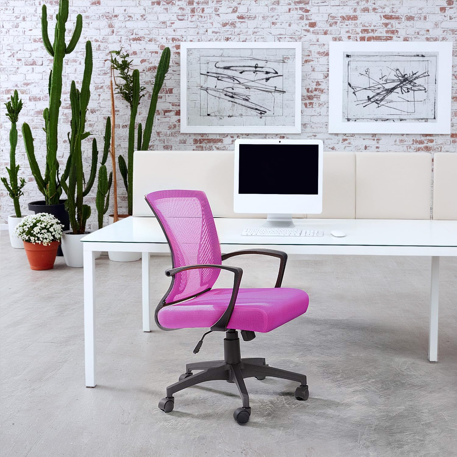 Office Chair Ergonomic Computer Desk Mesh Chair Mid Back Swivel Lumbar Support with Armrest (2, Pink)