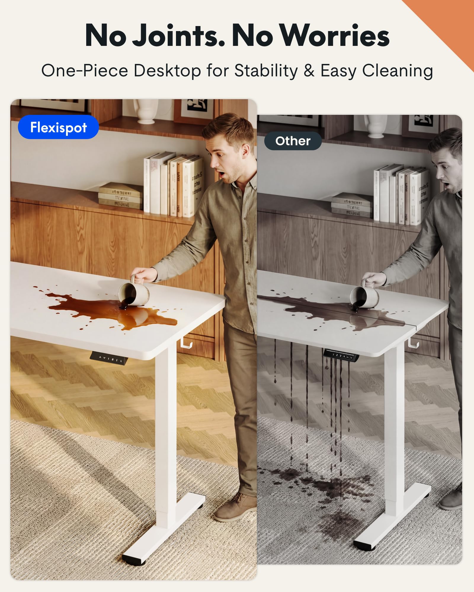 EN1 One-Piece Standing Desk, Electric Adjustable with 4 Memory Presets, 176 LBS Capacity, Stable & Quiet, Seamless Desktop for Home Office & Dual Monitors, 55"x28" White(White Frame)