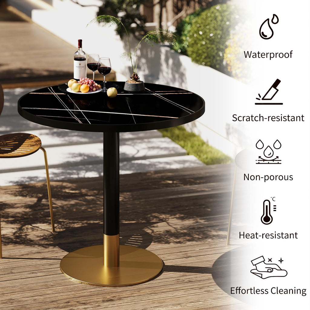 31.5" Tulip Table,Round Kitchen Dining Table for 2-4 with Thick Sintered Stone Top,Titanium Golden Pedestal Base,Heat-Resistant,Bistro Table for Dining Room,Café,Small Space（Gilded Chord）