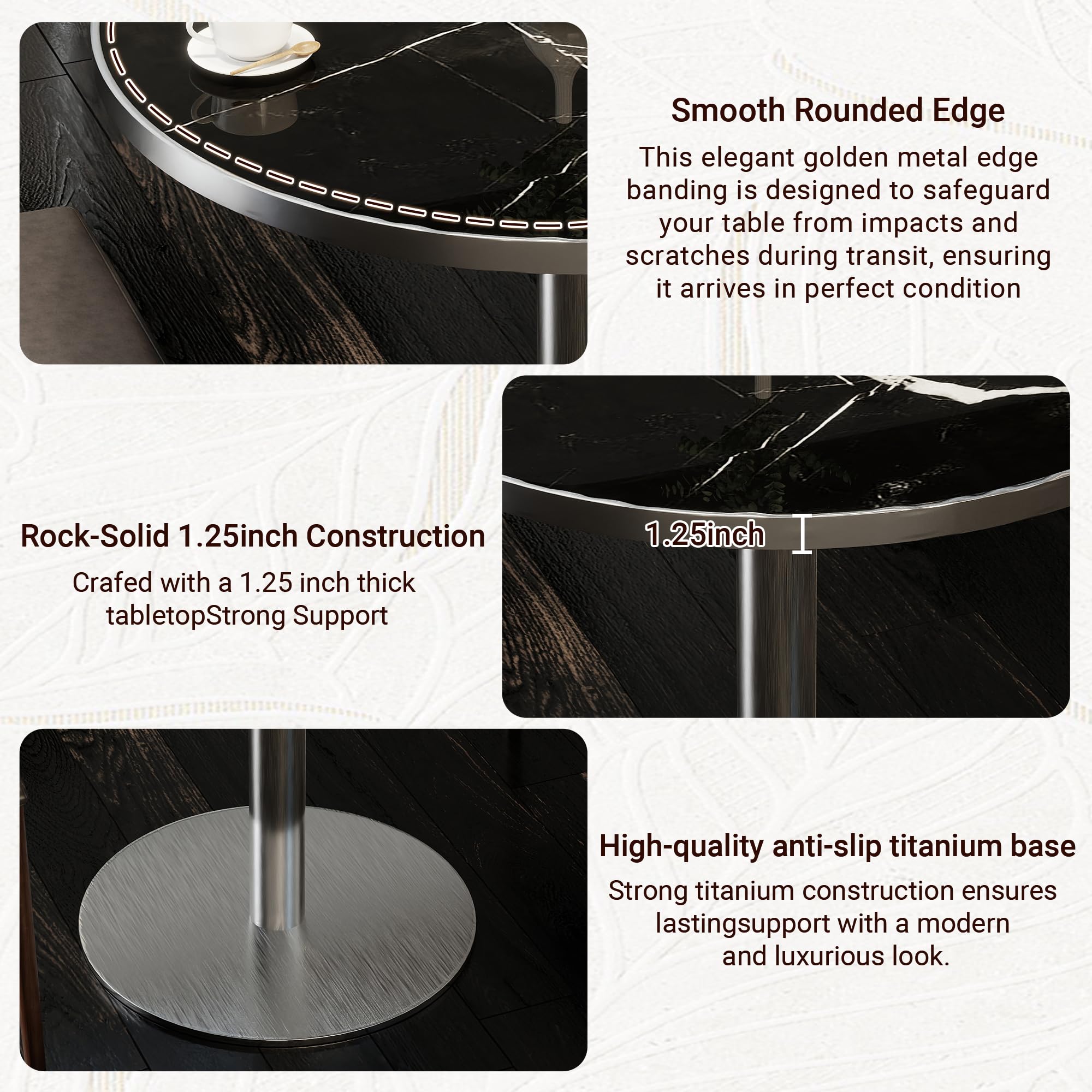 31.5" Tulip Table,Round Kitchen Dining Table for 2-4 with Thick Sintered Stone Top,Titanium Golden Pedestal Base,Heat-Resistant,Bistro Table for Dining Room,Café,Small Space（Silent Pulse）