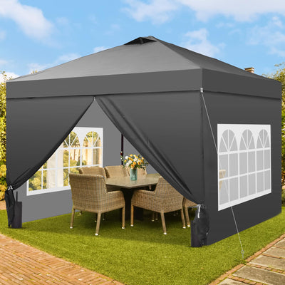 12x12 Pop Up Canopy Tent with 4 Sidewalls, Easy Set up with One Push Lift Gazebo with Wheel Bag and4 Sandbags,Carpas for Events, Parties,Camping, Gray.