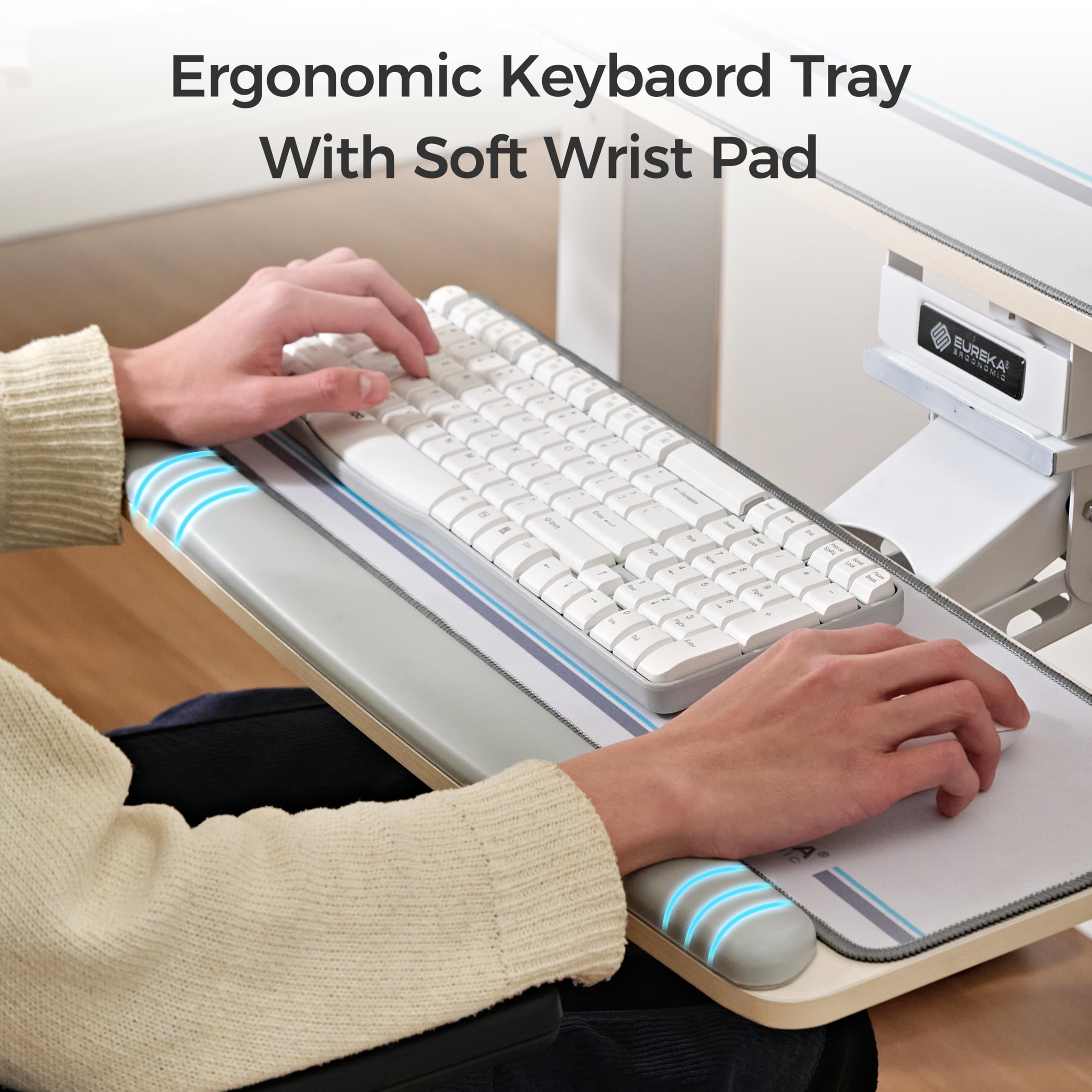 Keyboard Tray Height Adjustable, Swivel Tilt Computer Keyboard Drawer Under Desk, 25x9.13'' Sliding Keyboard & Mouse Platform with Mouse Pad for Typing, Maple