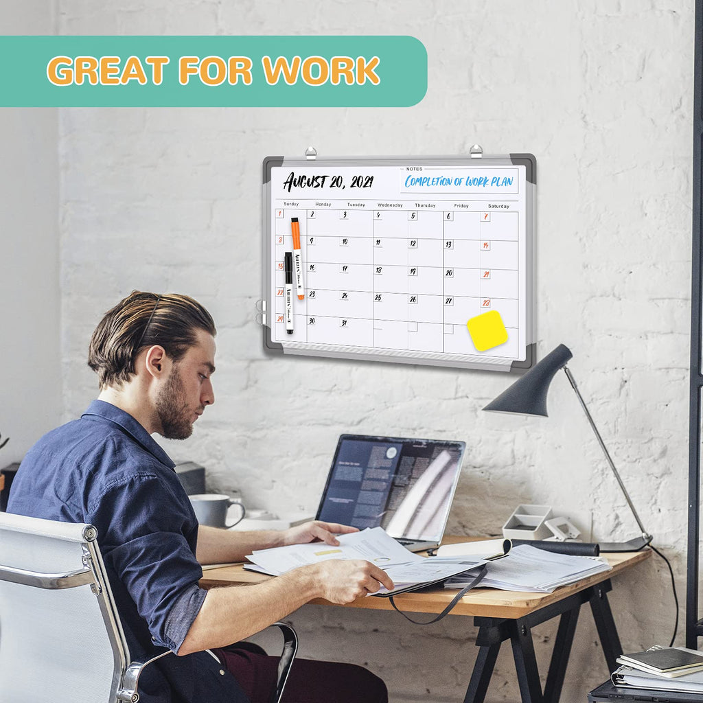 Monthly Calendar Whiteboard for Wall, 16x12 Inches Dry Erase Board, Small Magnetic White Board, Double-Sided Hanging Board for Office School Home Kitchen, Portable Board for Drawing Planning Memo