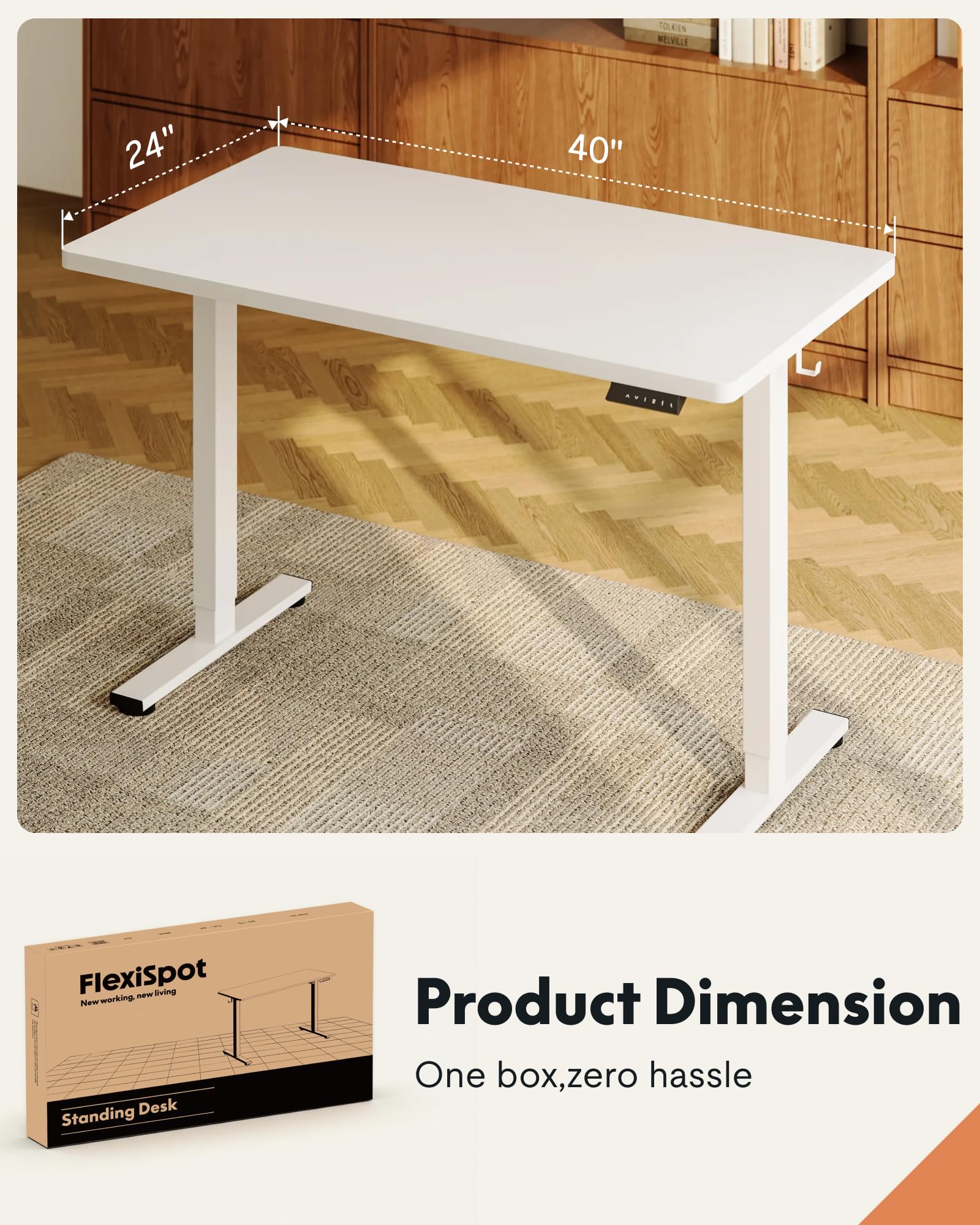 EN1 One-Piece Standing Desk, Electric Adjustable with 4 Memory Presets, 176 LBS Capacity, Stable & Quiet, Seamless Desktop for Home Office & Dual Monitors, 40"x24" White(White Frame)