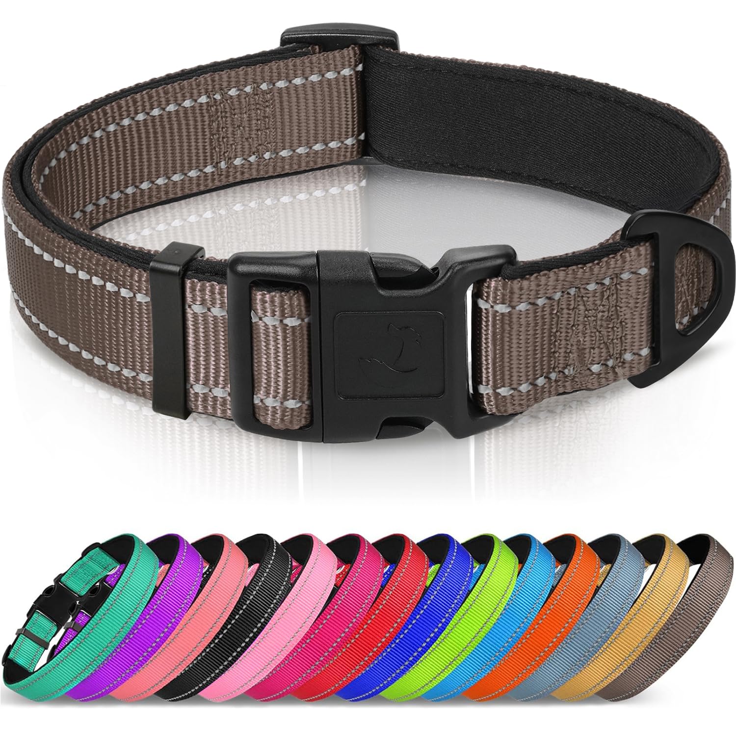 Reflective Dog Collar, Soft Neoprene Padded, Metal D-Ring, Nylon Pet Collar Adjustable for Small Dogs, Brown, Small