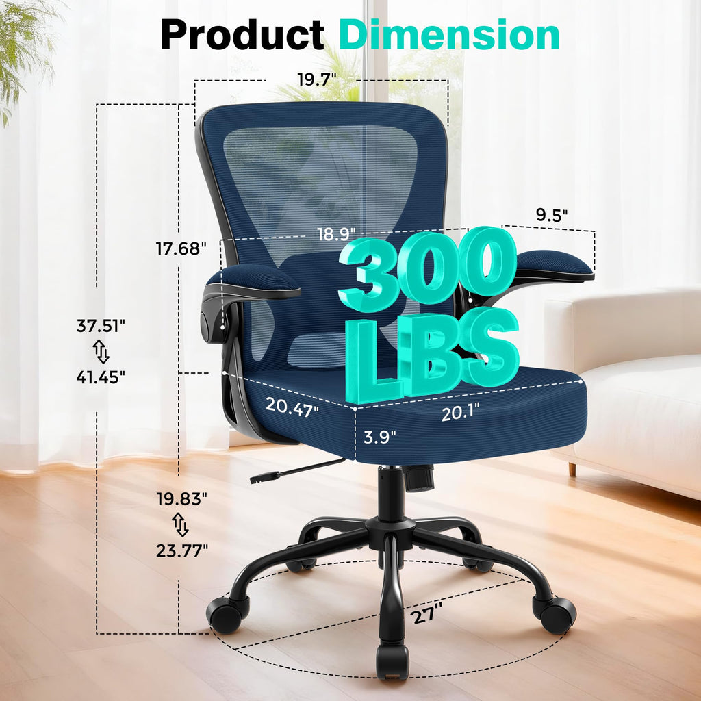 Office Chair - Ergonomic Breathable Mesh Desk Chair with Adjustable Lumbar Support and Flip-up Armrests - Executive High Back Rolling Swivel Comfortable Computer Gaming Chair for Home Office