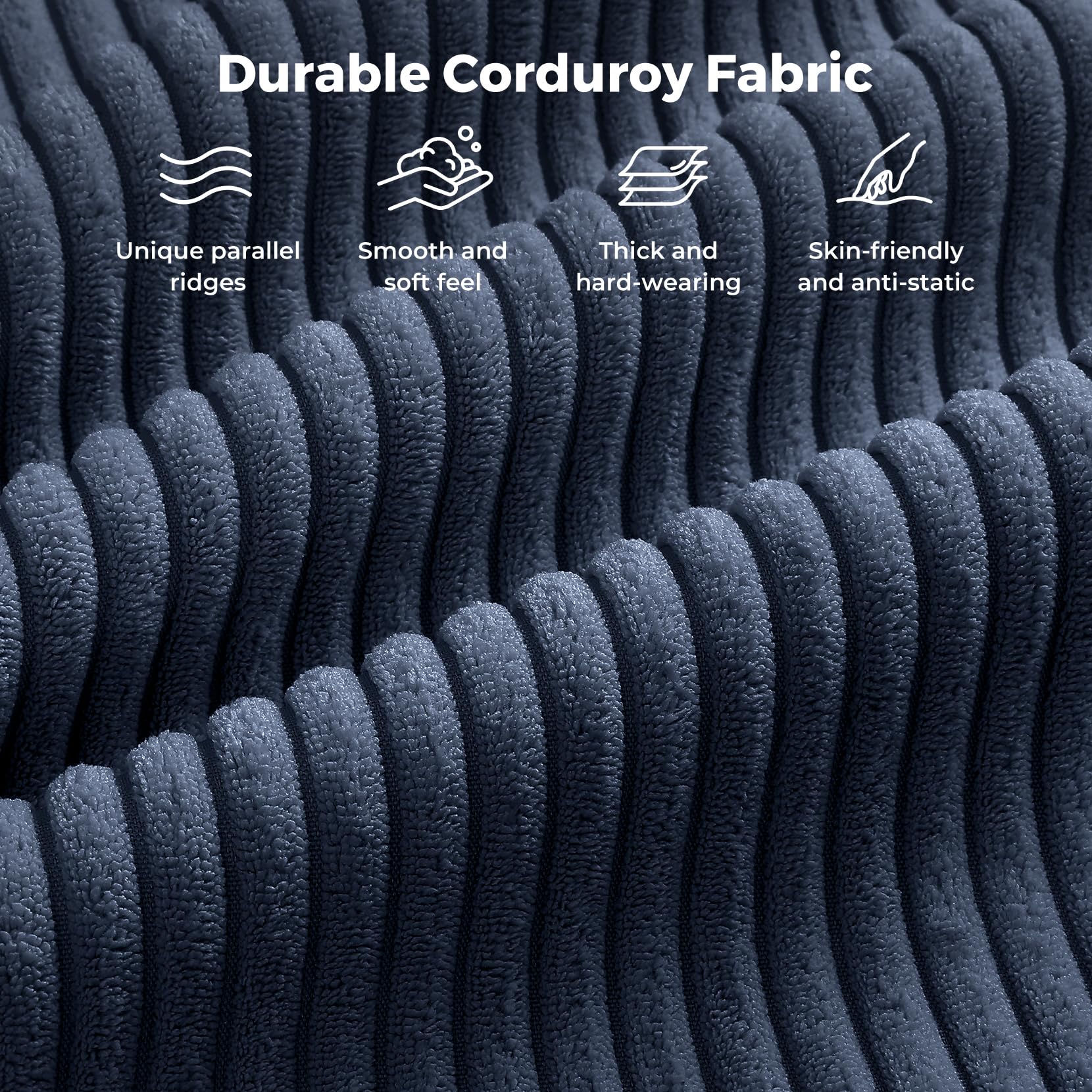 97" Modular Sectional Sofa Dark Blue, U-Shaped Couch with Movable Ottoman, Comfy Corduroy Couch with Spring Cushion, Modular Sofa with Deep Seat for Living Room, Bedroom and Apartment